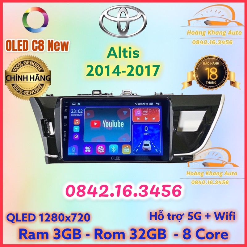 Màn hình android OLED C8 New theo xe Altis 2014 - 2017  kèm dưỡng và jack nguồn zin theo xe