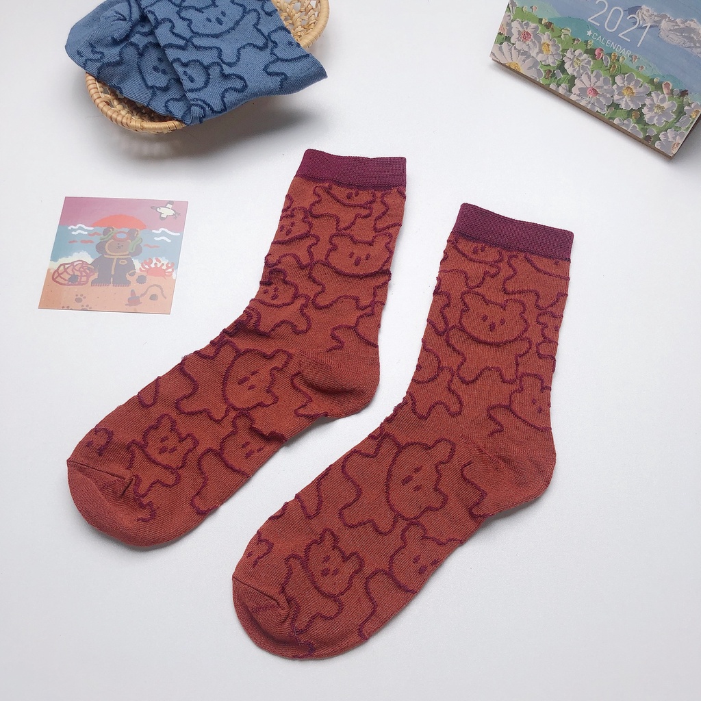 Vớ Thể Thao Cổ Trung Trung Bình Họa Tiết Ba Chiều Gấu Dễ Thương Phong Cách Nhật Bản Cho Cặp Đôi