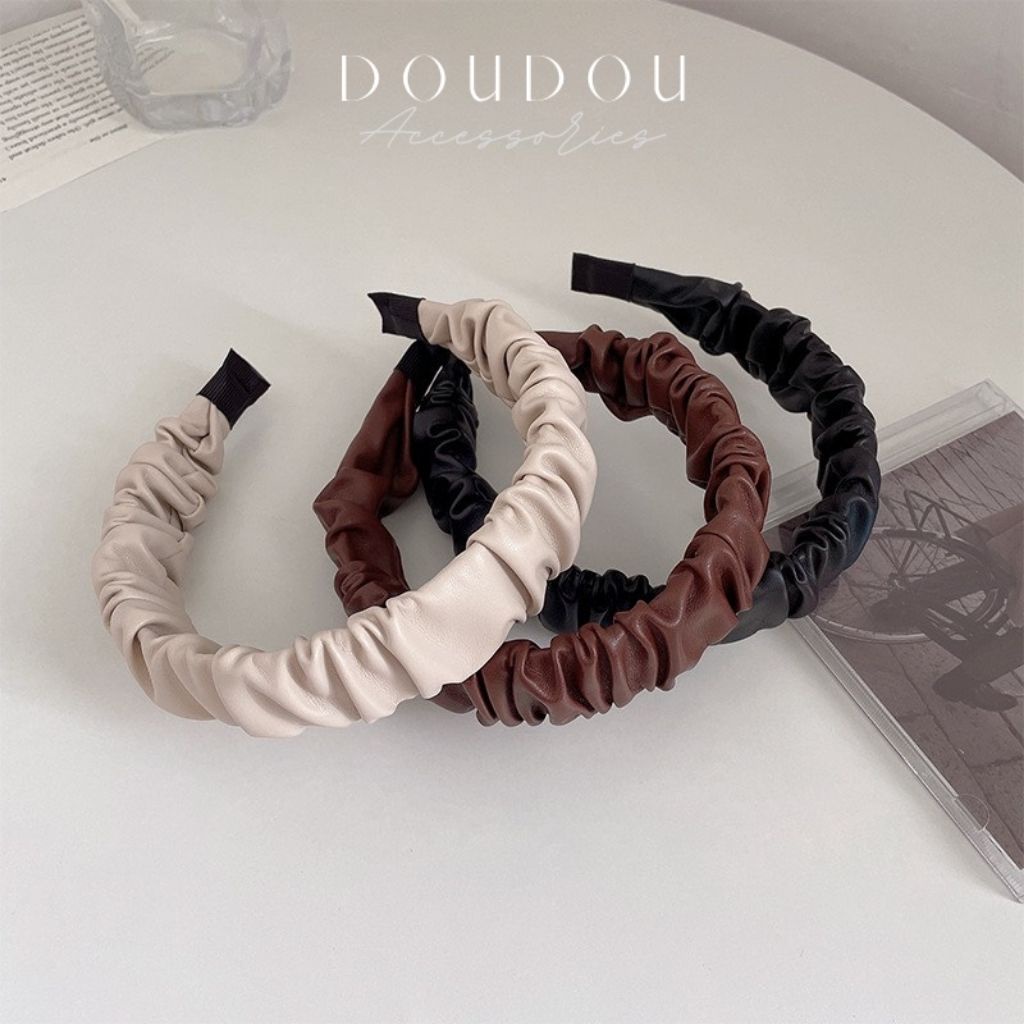 Băng đô cài tóc DOUDOU Bờm tóc nữ chất liệu vải lụa nhún tiểu thư công chúa phong cách Hàn Quốc vintage thời trang FG019