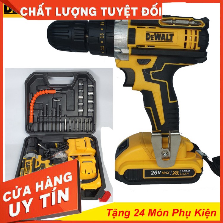 Máy khoan pin Dewalt 26V 3 Chức Năng Máy 2 PIN kèm 24 Phụ Kiện