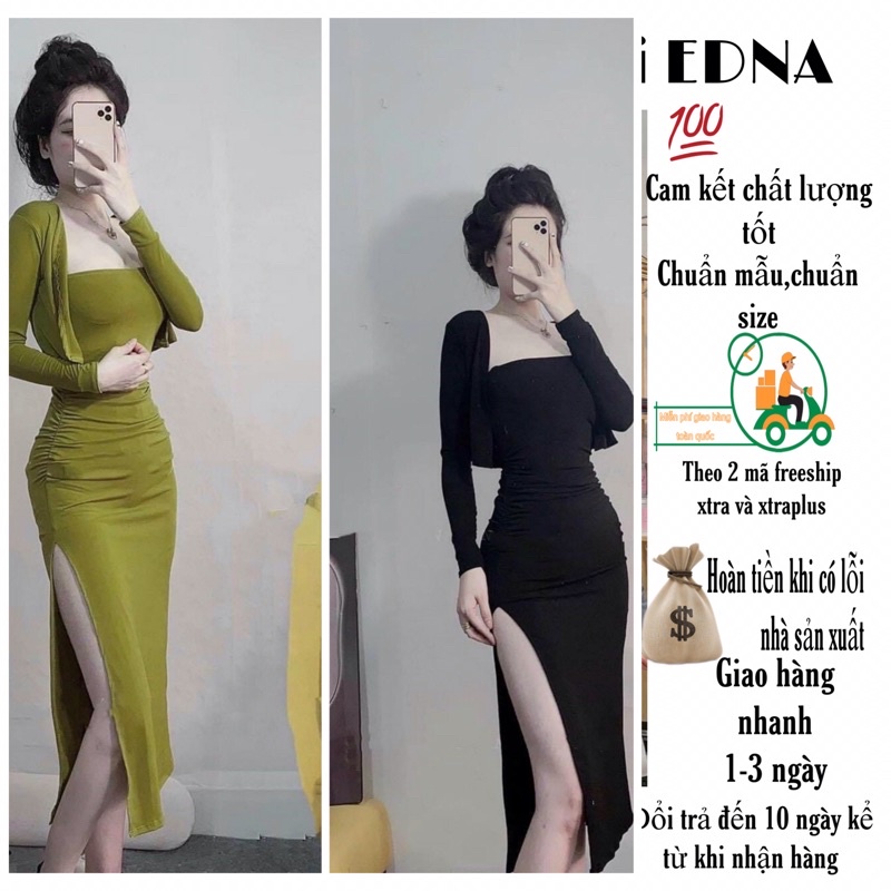 Đầm body đẹp, đầm body thun lụa kèm khoác,đầm body ôm cúp ngực,đầm body EDNA OOTD.nhập