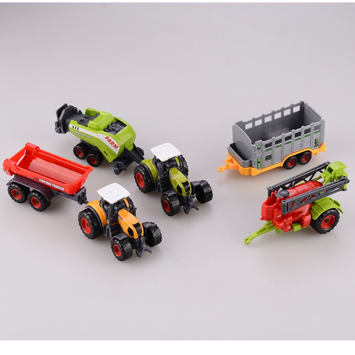 Bộ mô hình xe máy kéo nông trại đồ chơi trẻ em (bộ 2 xe và 4 thùng kéo)