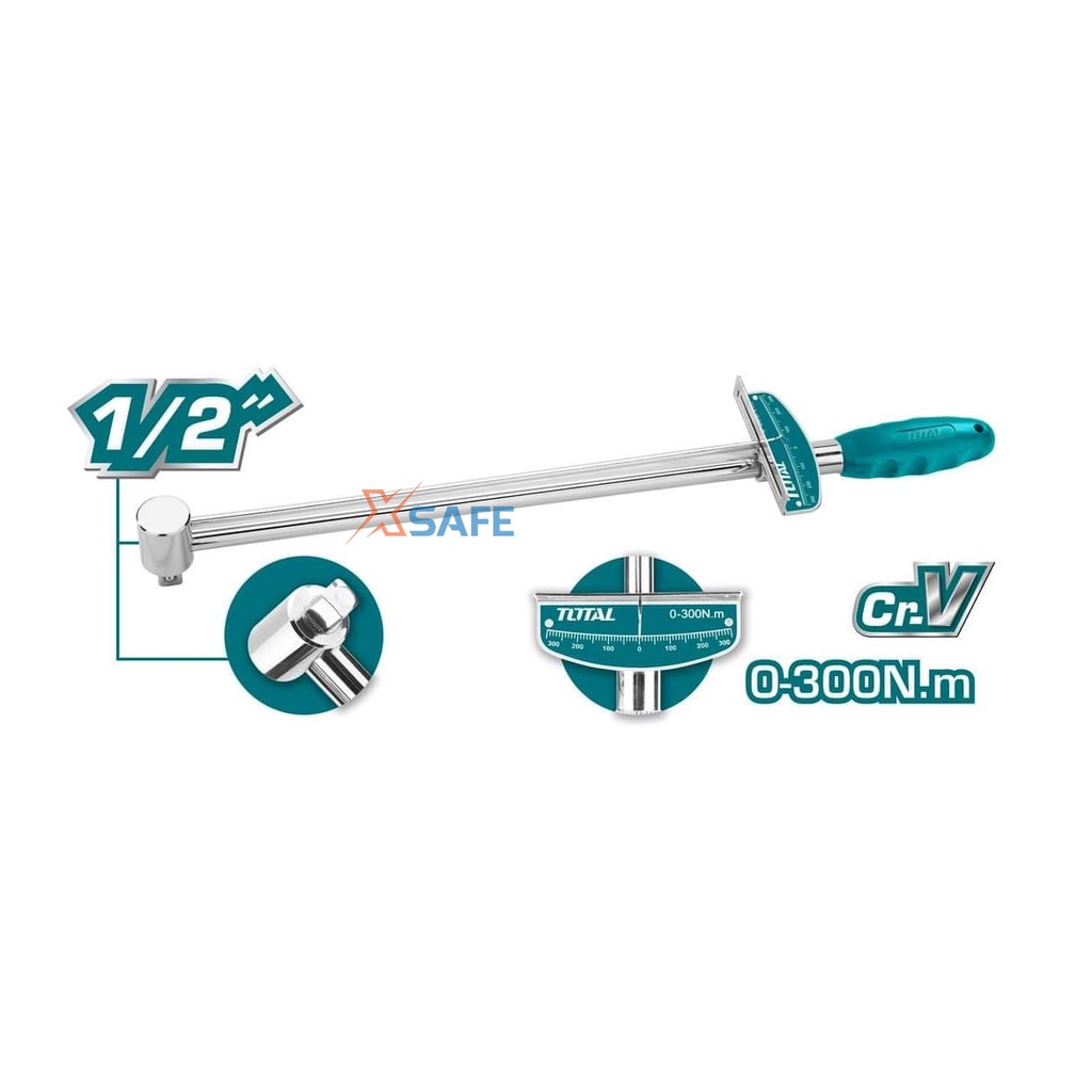 Cần siết lực TOTAL THPTW300N2 gọn nhẹ, chất liệu thép CR-V, chịu nhiệt, mạ crôm, mô-men xoắn 0-300N.m - chính hãng
