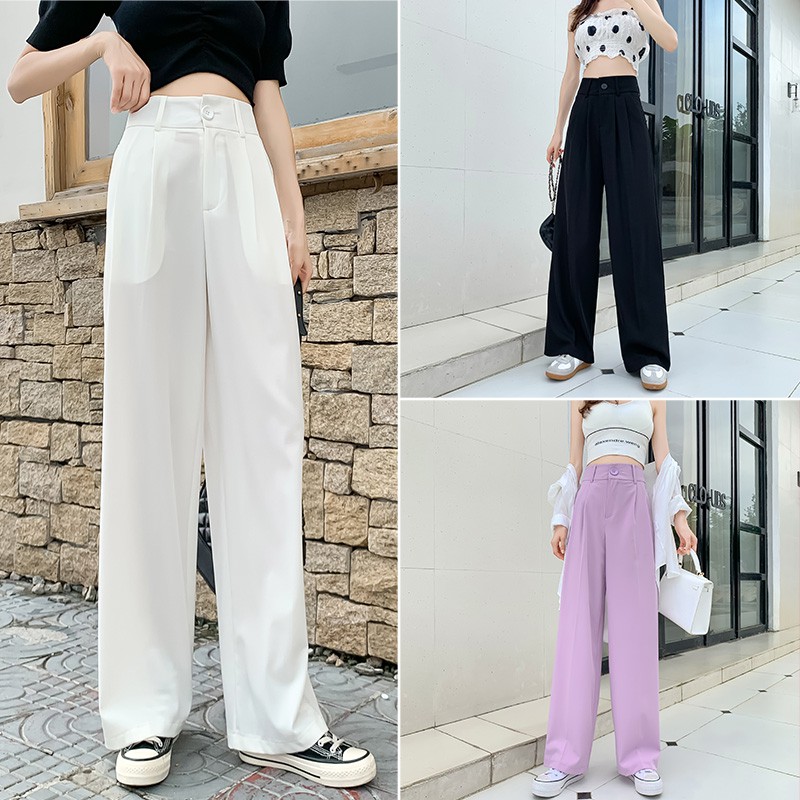 2020 chụp ảnh thực tế quần ống rộng màu tím mới nữ voan thẳng đứng, quần âu rộng, quần lau sàn cạp cao | BigBuy360 - bigbuy360.vn