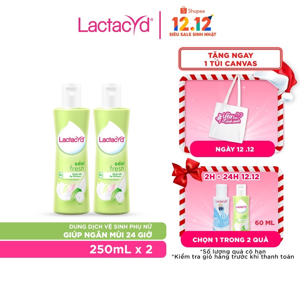 Bộ 2 chai Dung Dịch Vệ Sinh Phụ nữ Lactacyd Odor Fresh Ngăn Mùi 24H 250ml/chai