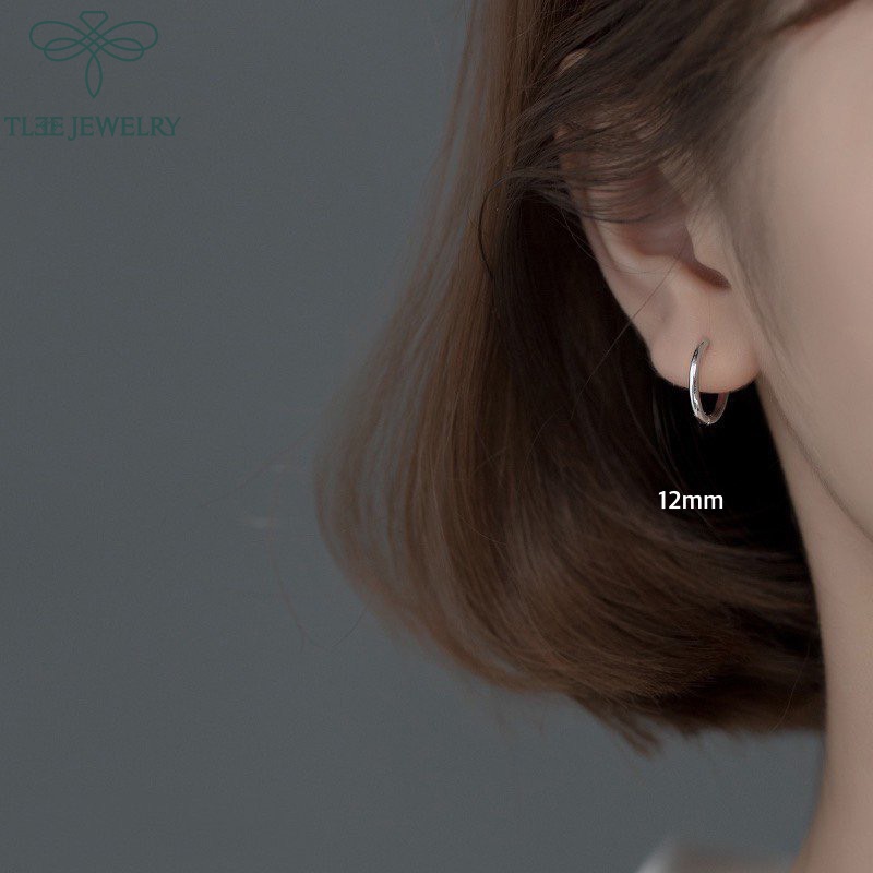 Khuyên tai bạc unisex TLEE tròn trơn bản dày nhiều size B0121