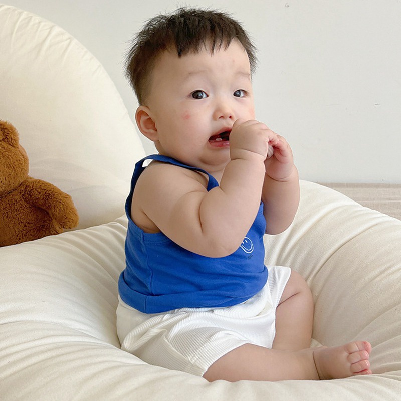 Áo Thun Sát Nách Vải Cotton Mỏng Thoải Mái In Chữ Và Mặt Cười Phong Cách Hàn Quốc Cho Nam Và Nữ