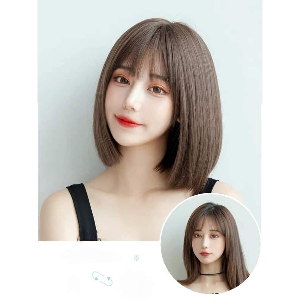 Tóc giả nữ nguyên đầu cup ngắn, tóc vic mái thưa bộ cả đầu mái thưa hàn quốc 3111