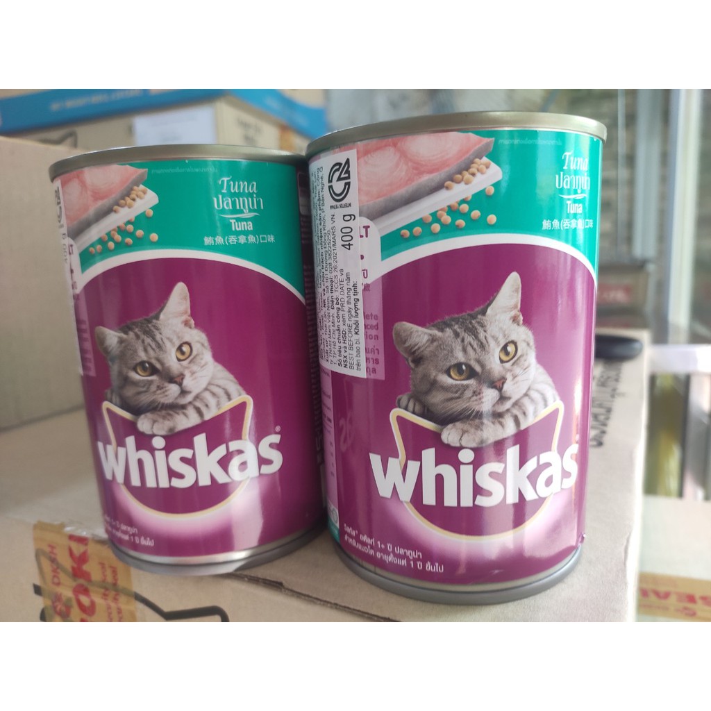 Pate cho mèo whiskas lon 400g (vị cá biển-vị cá ngừ)