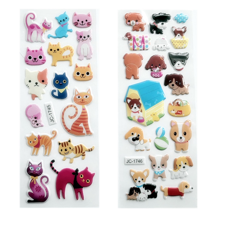 1 Sheet ▶ Cat / Dog Educational Toys Stickers ◀ Cartoon 3D DIY Reward Stickers