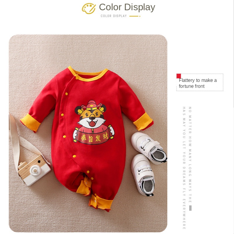 Áo Liền Quần Vải Cotton Tay Dài Phong Cách Trung Hoa Dành Cho Bé Trai Gái 0-18 Tháng Tuổi