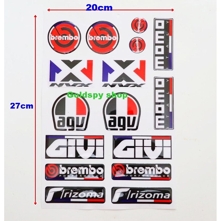 Tem logo Brembo, Rizoma, Givi..., tem decal nổi ( giá 1 bộ)