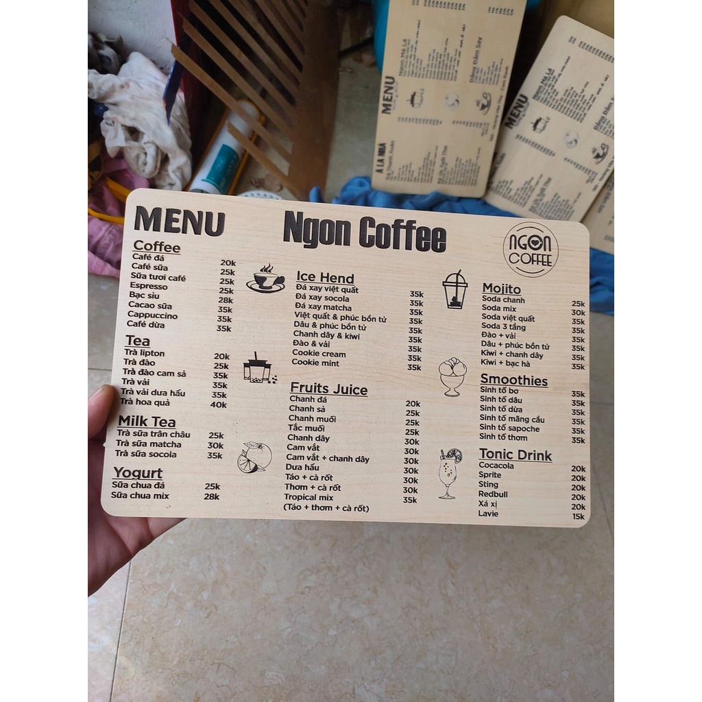 Menu Gỗ Khắc Laser Nhà Hàng - Quán Cafe,....