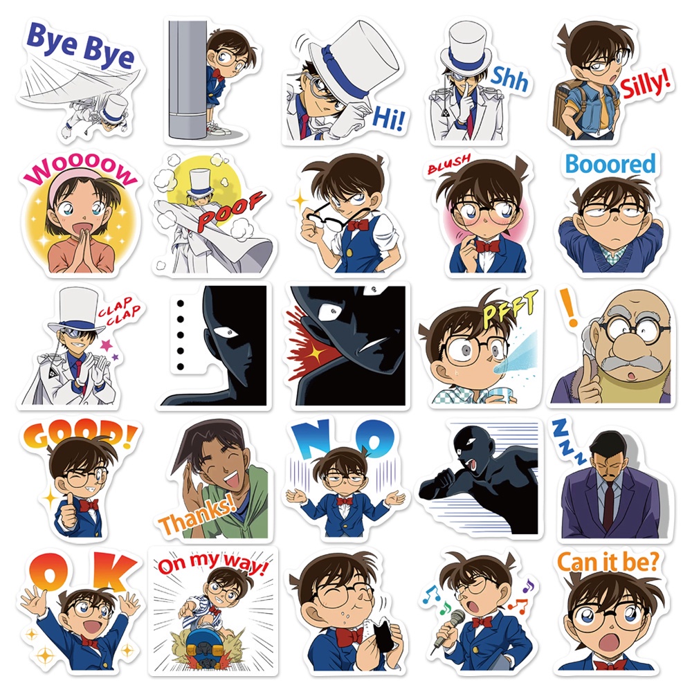 Set 10 / 25 / 50 miếng dán trang trí điện thoại / vali / ván trượt / tủ lạnh hình thám tử Conan