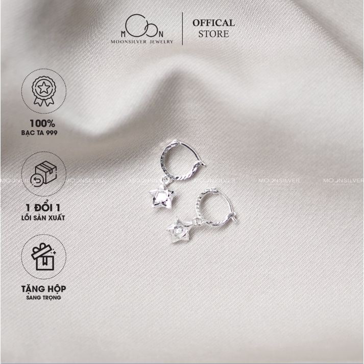 Khuyên tai bạc trẻ em, bông tai bạc ta hình ngôi sao cho bé gái Bạc Moonsilver