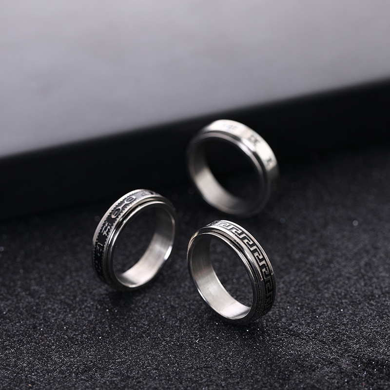 Trang Sức Bằng Thép Không Gỉ | Nhẫn Xoay Độc Đáo Thời Trang | Nhẫn Thép Titan Khắc Chữ Số La Mã