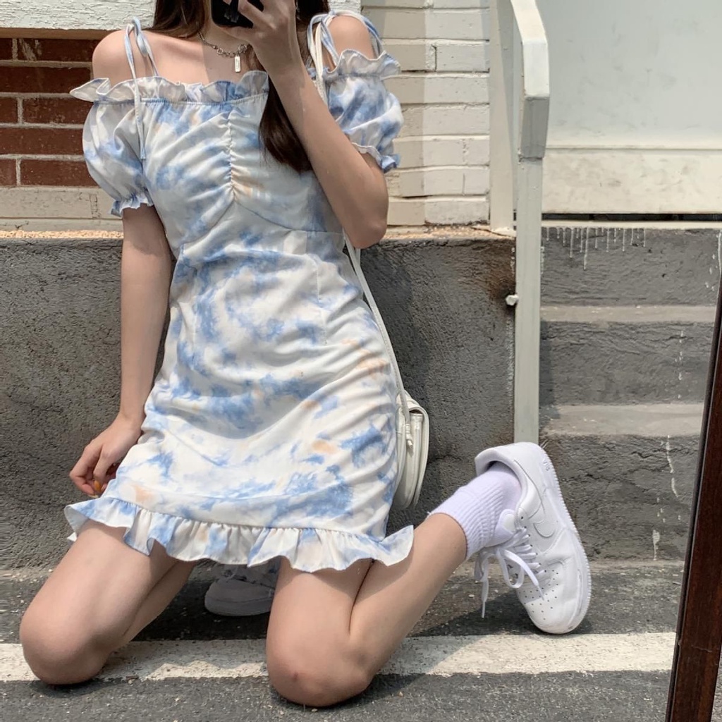 French tie-dye floral dress female summer INS fashion trend dress women on sale