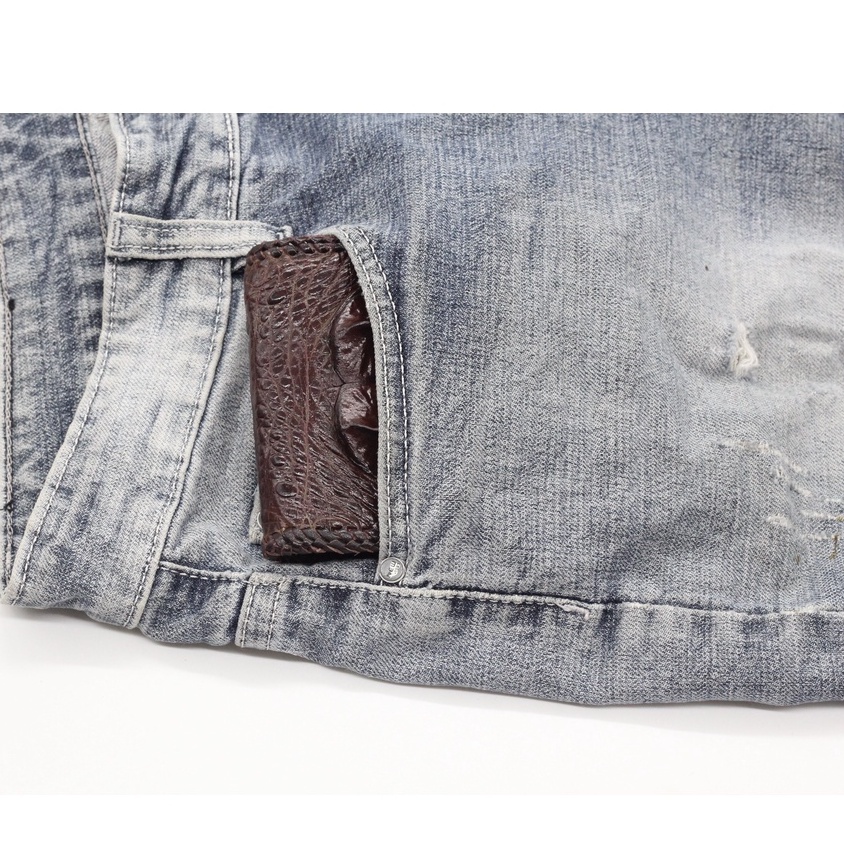 Ví Nam Cá Sấu Gù Gai Đan Viền Thủ Công Tỉ Mỉ, Bóp Nam Da Cá Sấu 2 Mặt Cao Cấp Hợp Thời Trang Bảo Hành 12 Tháng