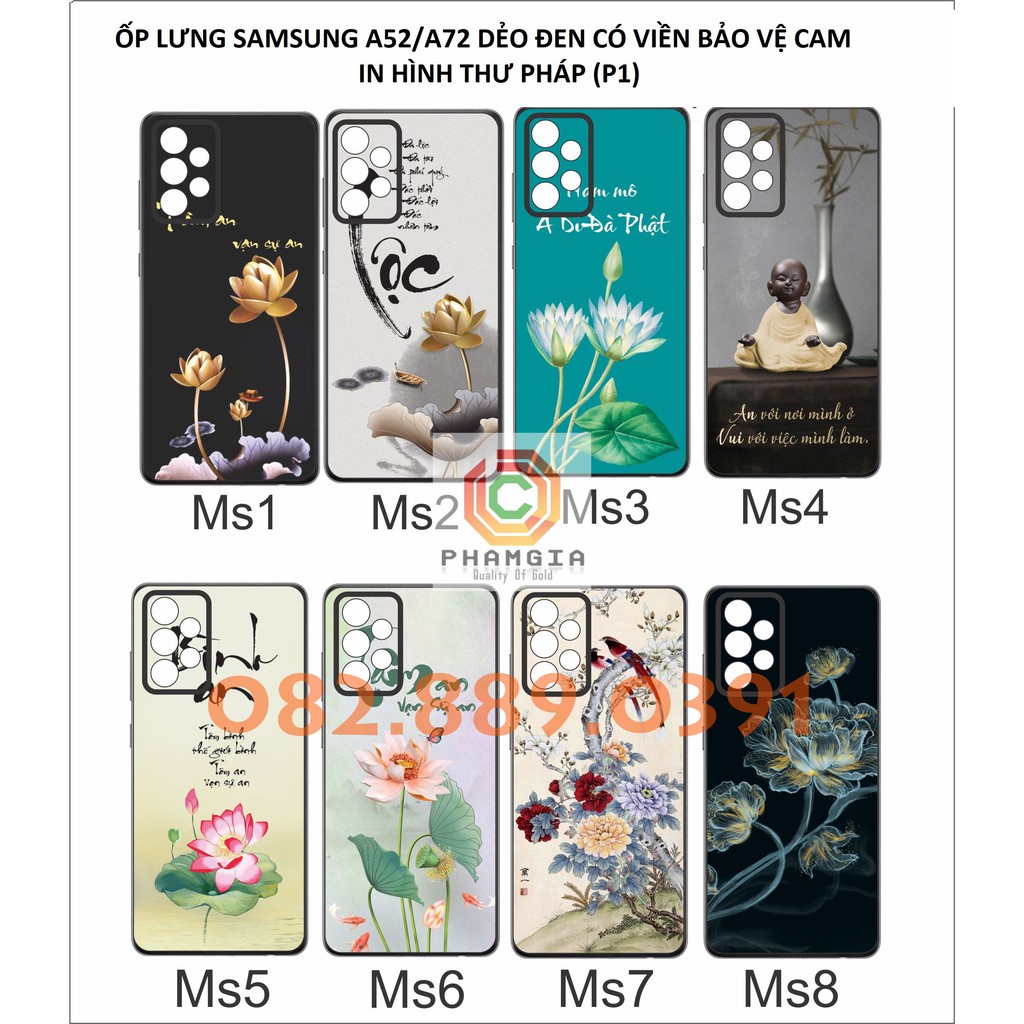 Ốp lưng Samsung A52 (4G/5G) / A72 (4G/5G) dẻo đen in hình thư pháp bảo vệ cam (P1)