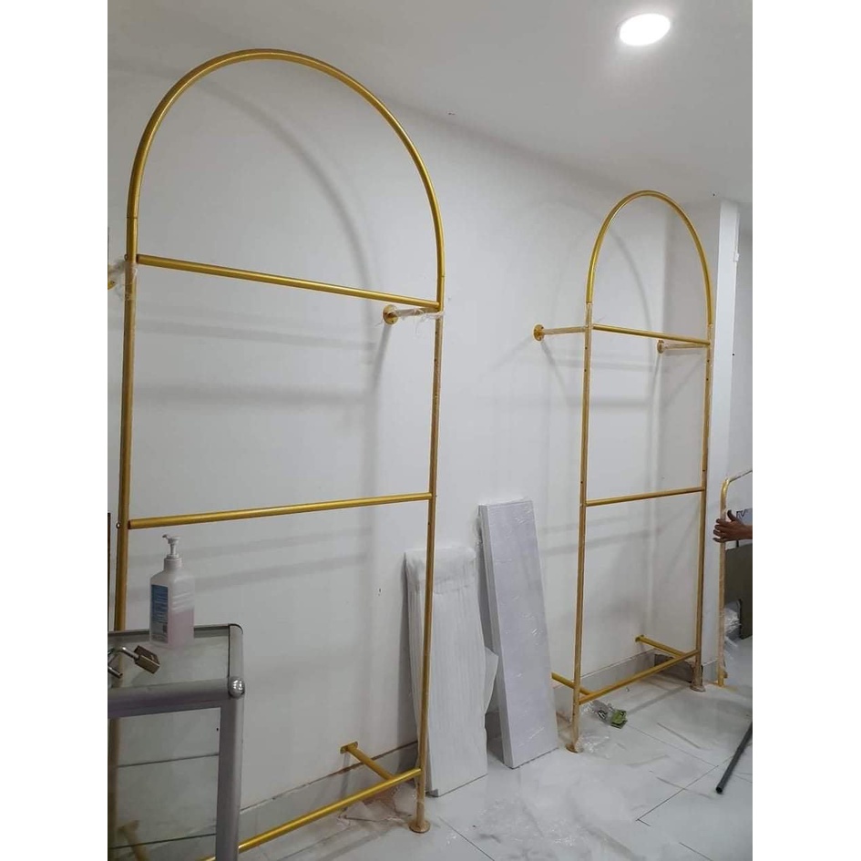 GIÁ TREO BẮT TƯỜNG HÌNH VÒM CONG 2 TẦNG - KỆ TREO QUẦN ÁO - DÀN TREO ĐỒ SHOP THỜI TRANG