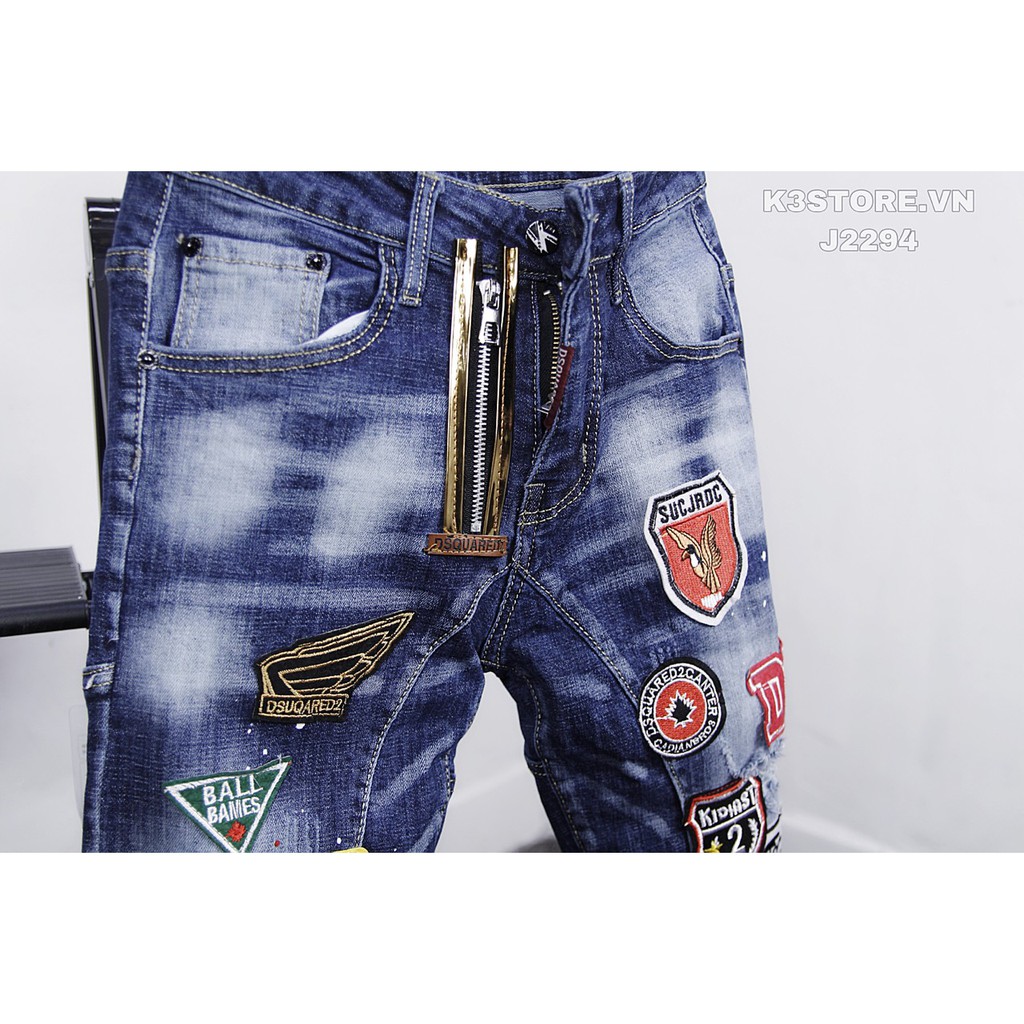 Quần jean nam xanh rách logo dsq K3 STORE jean bò cao cấp form chuẩn j2294