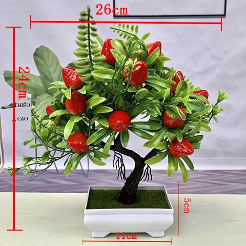 Chậu cây bonsai giả có quả VI040 (nhiều loại quả để chon, kèm chậu), cây hoa giả trang trí