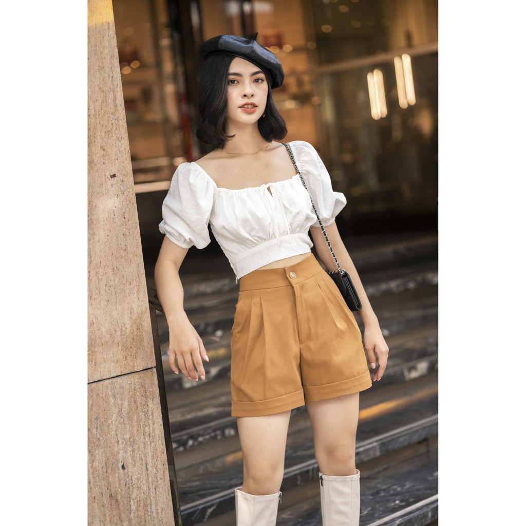 Quần Short Kaki Nâu Có Lê Vê - HOO DESIGN