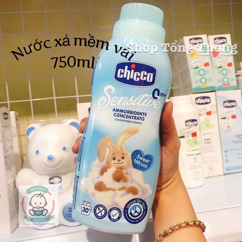 Nước xả vải Chicco nhập khẩu từ Ý+ cho da nhạy cảm 750ml làm mềm mịn vải loại bỏ mùi hôi vi khuẩn gây hại cho bé