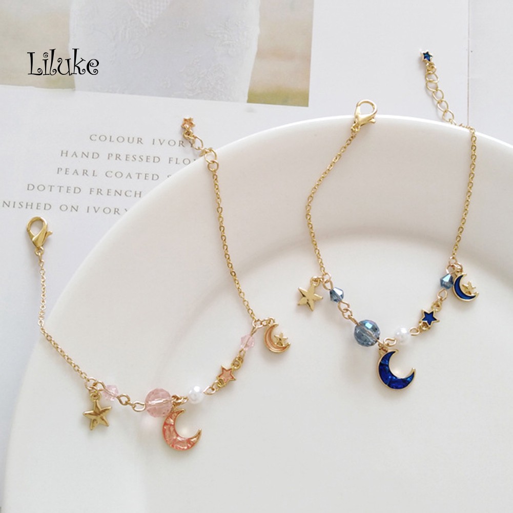 Vòng Tay Chuỗi Hạt Ngọc Trai Và Đá Nhân Tạo Hình Mặt Trăng Và Ngôi Sao Thời Trang