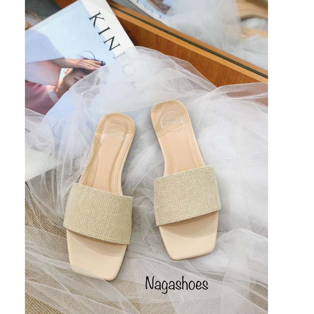 DÉP NAGASHOES MŨI VUÔNG QUAI NGANG VẢI BỐ 1P NAD77