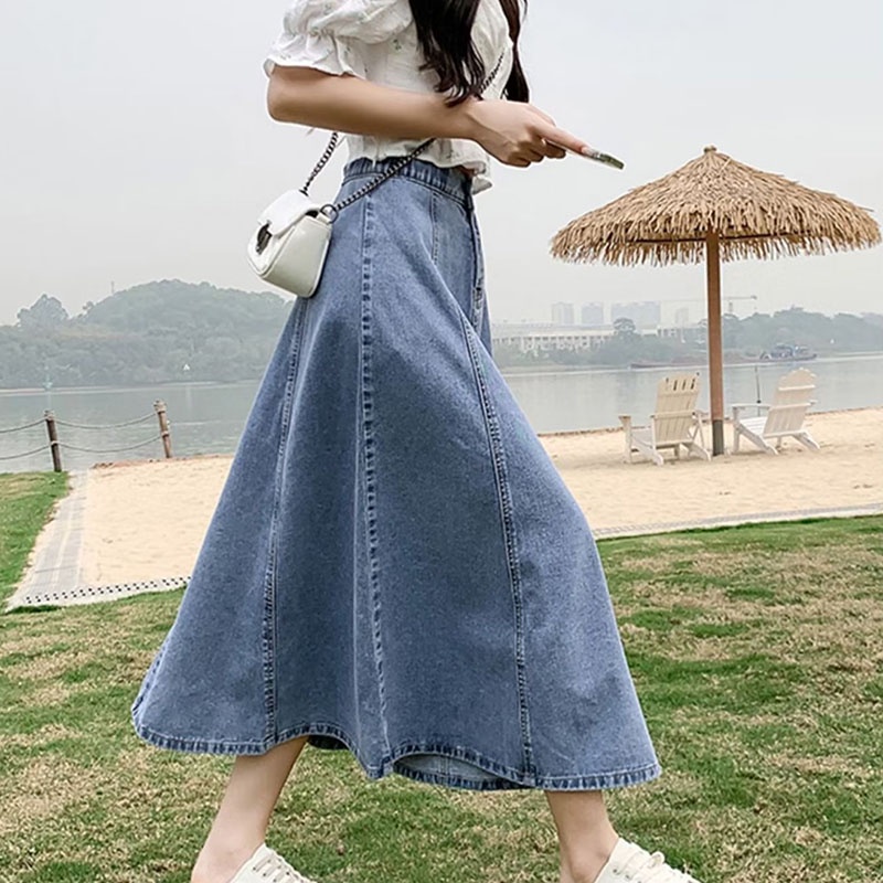 Chân váy jean IELGY dáng chữ A lưng cao thời trang cho nữ