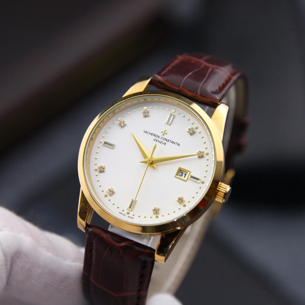 Đồng Hồ - Đồng Hồ Nam Vacheron - Dây Da Cao Cấp - Full Box - Mặt Đính Đá Đẳng Cấp Sang Trọng - Bảo Hành 12 Tháng