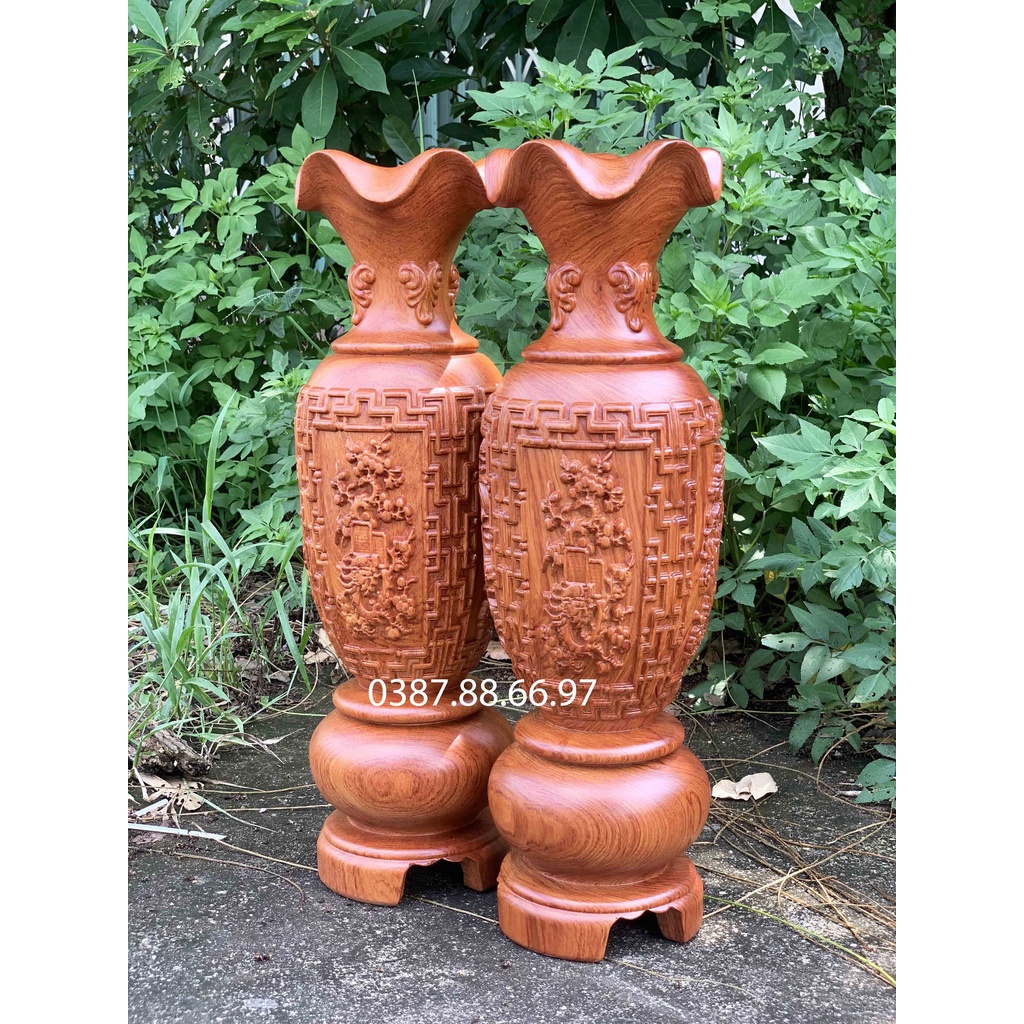 Căp lục bình tứ quý lộc bình phong thủy cao từ 30cm đến 50cm chất liệu gỗ hương