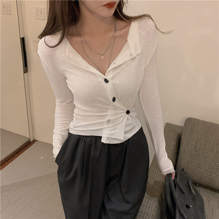 Áo cardigan dệt kim dài tay ôm dáng kiểu dáng bất đối xứng mẫu quyến rũ thời trang cho nữ