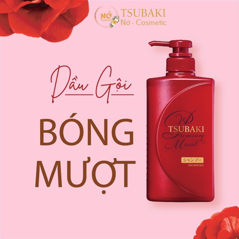 Dầu Gội Dưỡng tóc bóng mượt Premium Moist Tsubaki (490ml/chai) Tsubaki Đỏ