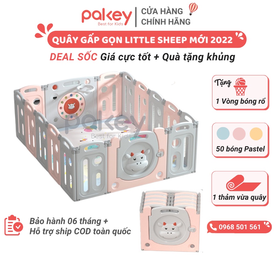 Quây cũi nhựa gấp gọn Pakey Little Sheep TẶNG 50 BÓNG + THẢM + VÒNG BỎNG RỔ, mẫu gấp gọn mới nhất 2022 siêu rẻ