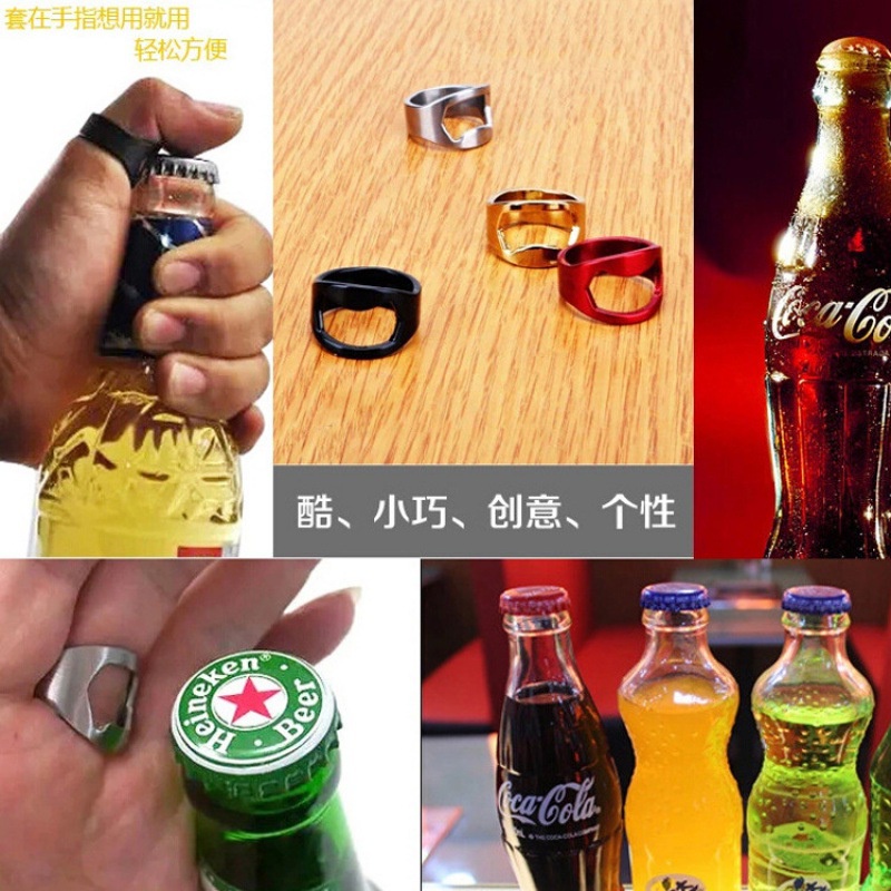 Nhẫn khui mở nắp chai bia unisex nam nữ cao cấp titan mạ kim loại