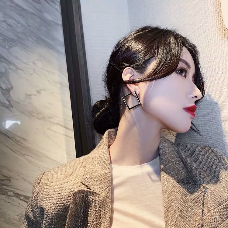 Bông Tai Mạ Bạc 925 Hình Học Đơn Giản Phong Cách Âu Mỹ Thời Trang 2022