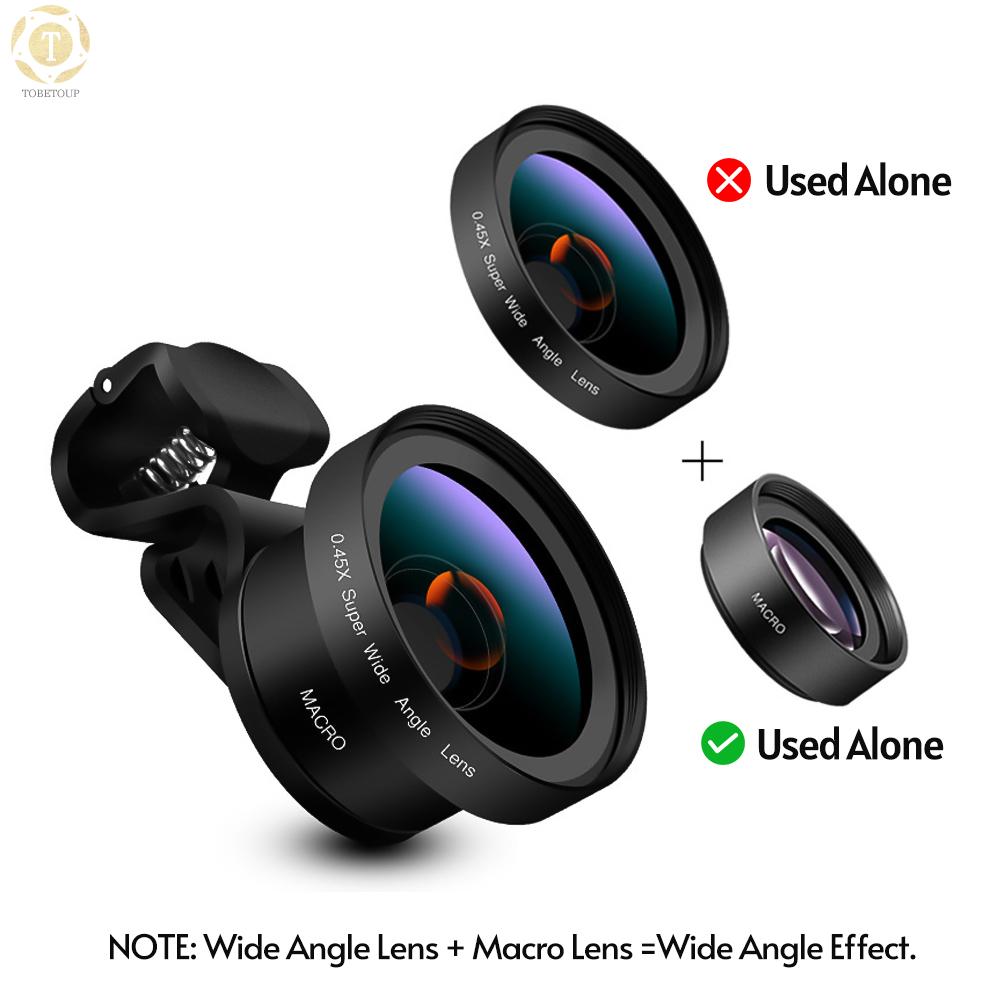 Shipped within 12 hours】 Cell Phone 2 in 1 Clip-on Camera Lens Kit 0.45X Wide Angle and 12.5X Macro Lens for Smartphone Phone Lens [TO]