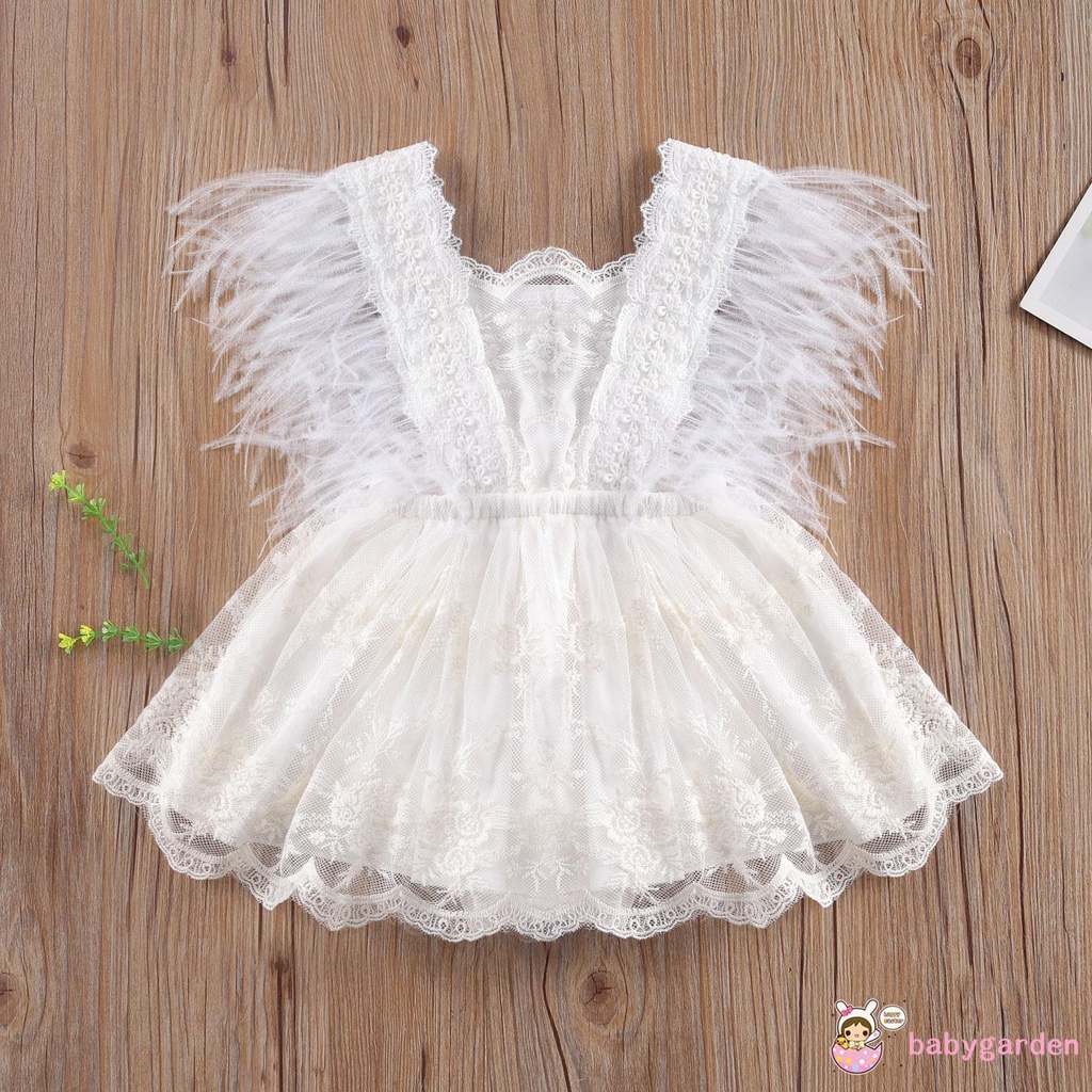 Áo liền quần không tay phối ren tua rua kiểu công chúa cho bé gái 0-24 tháng