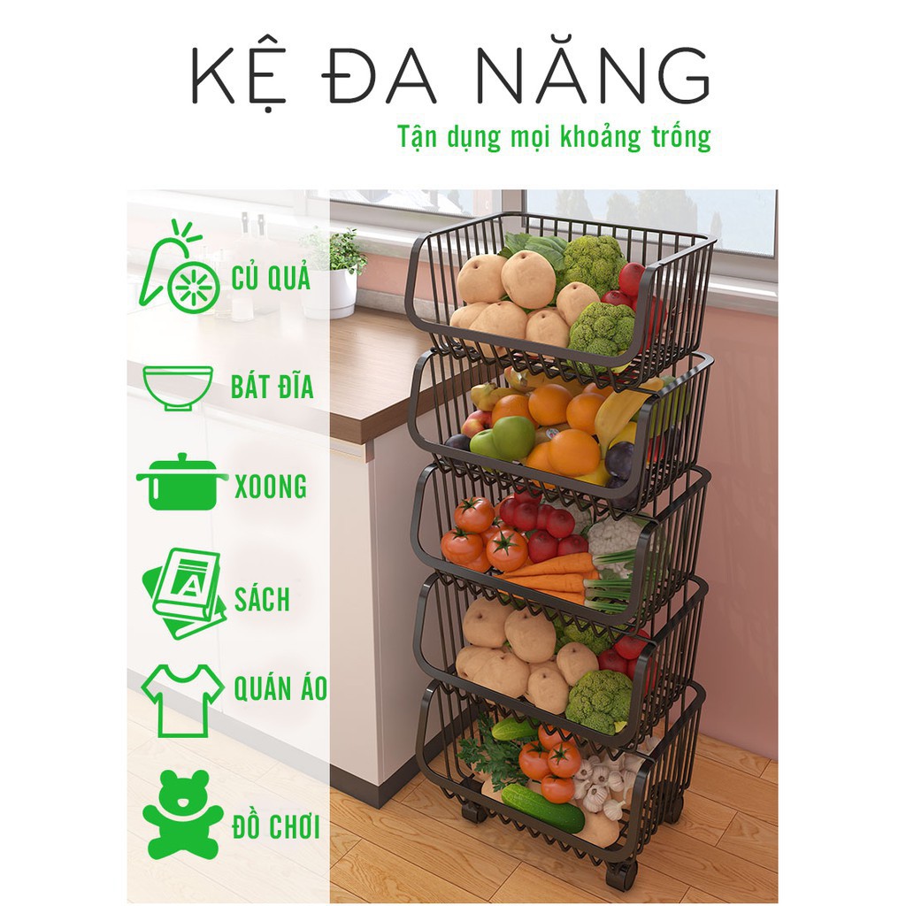 Kệ Rau Củ Đa Năng Di Động 4,5 tầng