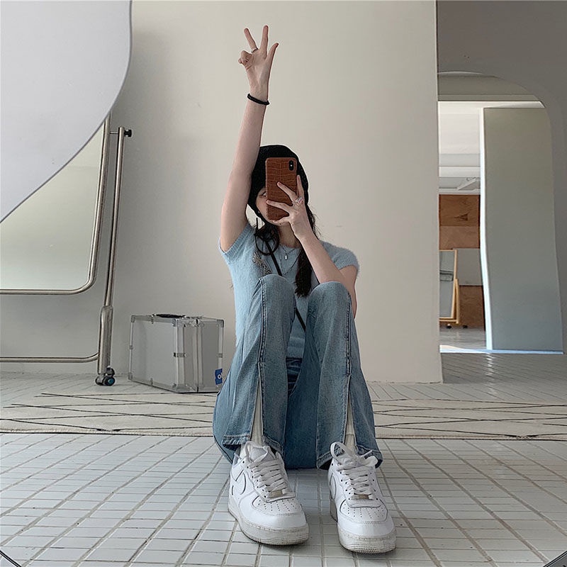 Quần Jeans Dài Ống Rộng Thời Trang Dành Cho Nữ