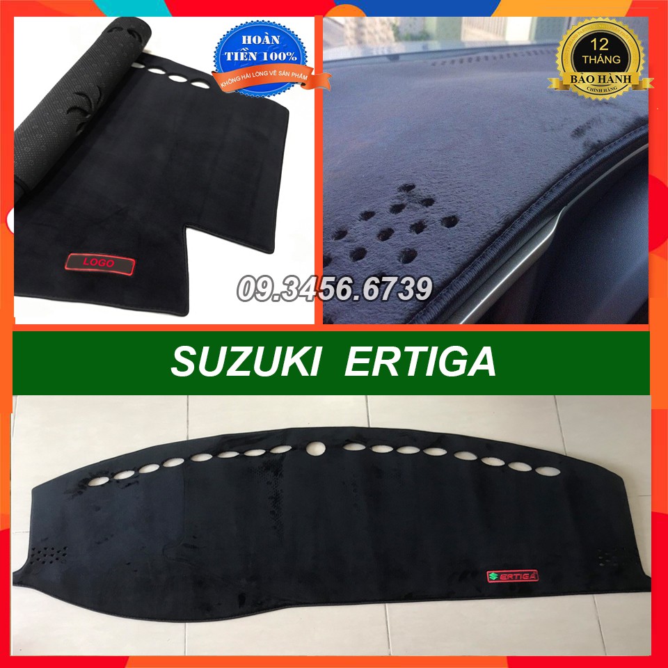Thảm taplo nhung lông cừu xe Suzuki Ertiga 2019 2020 2021 2022 màu đen cao cấp đế có chống trượt