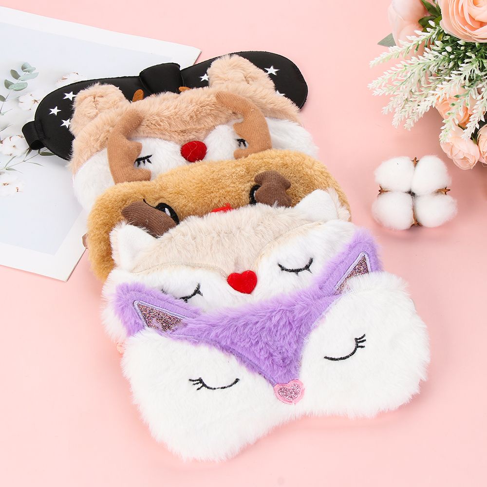Bịt Mắt Ngủ Bằng Lông Nhung Mềm Hình Tuần Lộc Hoạt Hình Dễ Thương Bảo Vệ Mắt Khi Ngủ