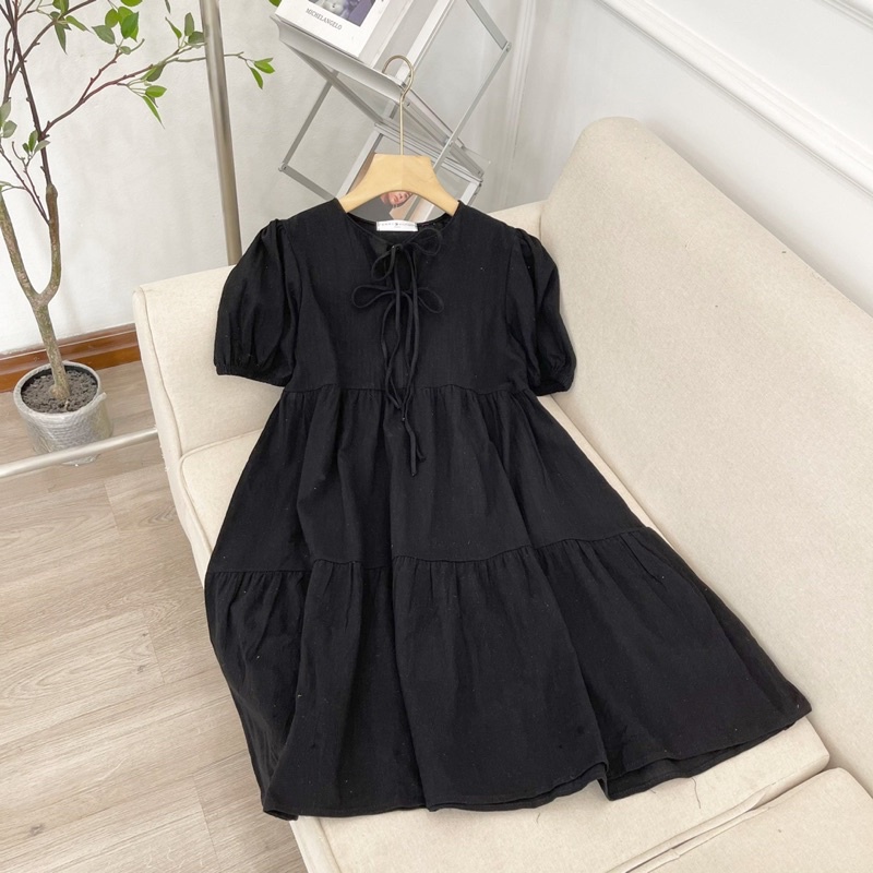 Đầm Babydoll Nữ Buộc Nơ Cộc Tay Dáng Ngắn 🦋 Váy Đũi Lụa Nữ Dây Nơ Dáng Suông 3 Màu 🦋 | BigBuy360 - bigbuy360.vn