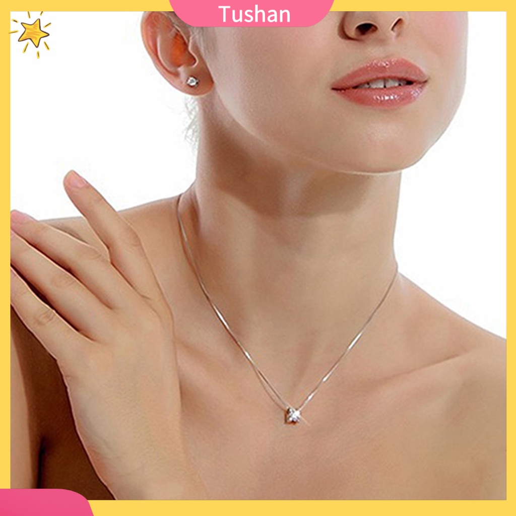 TUSH_Women Cubic Zirconia Pendant Silver Plated Drop for Necklace Chain Jewelry Gift