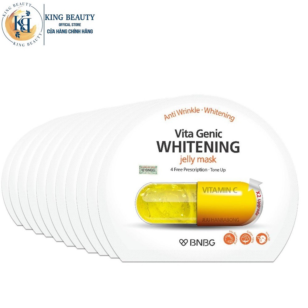Hộp 10 Mặt nạ giấy dưỡng trắng da và làm đều màu da BNBG Vita Genic Whitening Jelly Mask (Vitamin C) 30ml x 10
