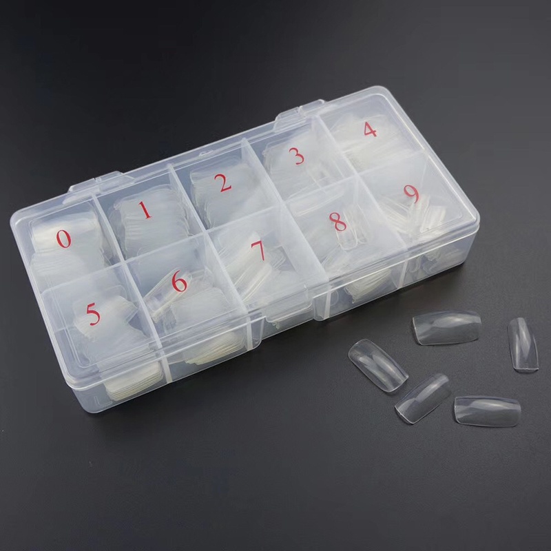 Hộp Móng Úp Chân Giả Vuông Dài , Form Thẳng, Đục Trong Chuẩn Size, Hộp 500 Móng
