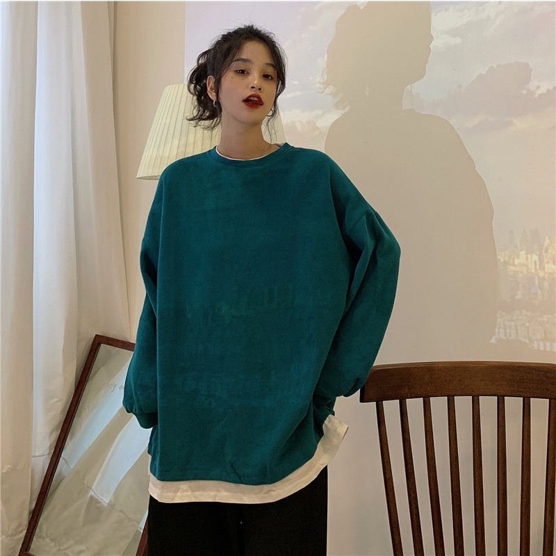 【ZHELIHANGFEI】Áo Thun Dài Tay Cổ Tròn Giả Hai Lớp Thời Trang Cá Tính