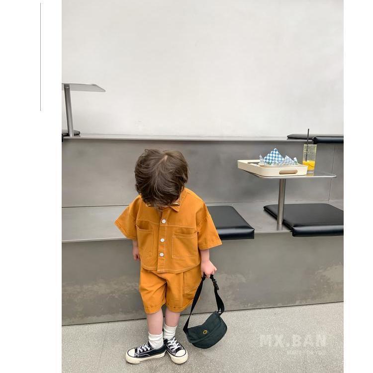 Bộ Áo Thun Tay Ngắn Và Quần Yếm Phong Cách Hàn Quốc Dành Cho Bé Trai